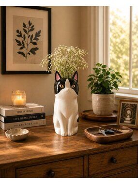 New Black & White Kitty Cat Animal Decorative Flower Table Vase Room Decor